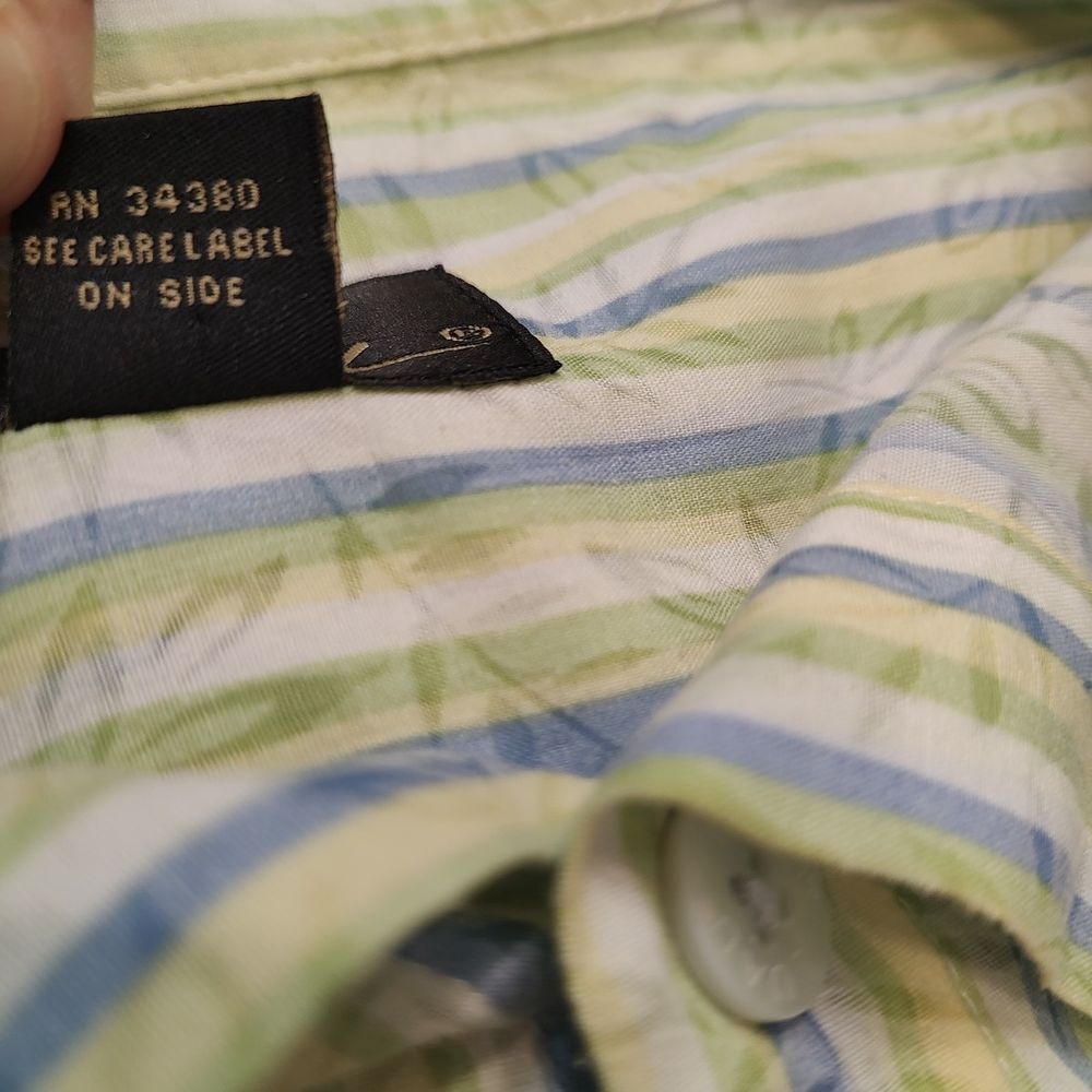 Luau Button Up Shirt Mens XL Striped Leaves Hawaiian Cruise Travel Lightweight - Picture 12 of 12